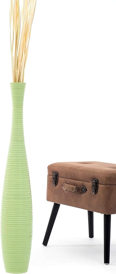 Leewadee Large Floor Vase – Handmade Flower Holder Made of Wood, Sophisticated Tall Vase for Decorative Branches, Pampas Grass and Dried Flowers, 36 inches, Green