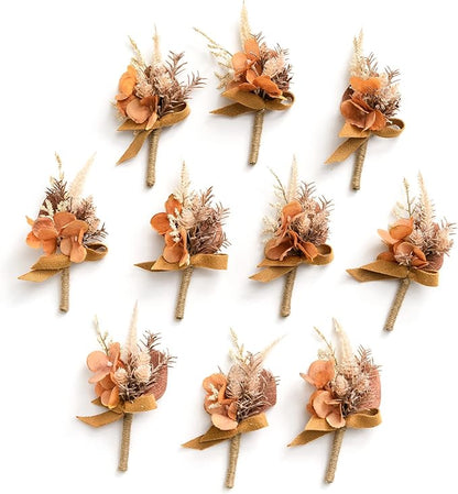 Ling's Moment Boutonniere for Men, 10pcs Groomsmen Guest Boutonniere, Artificial Flowers for Wedding Décor/Prom/Homecoming,etc.Boho Dried Burnt Orange