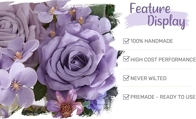 Wedding Arch Flowers with Drapes Kit (Pack of 4) - 2pcs Artificial Lilac Deluxe Swag with 2pcs Sheer Drapes for Wedding Ceremony Arbor Reception Backdrop Rose Floral Decoration