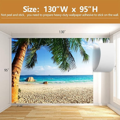 Beach Wall Mural Tropical Palm Trees Wallpaper for Bedroom Bathroom（Not Peel and Stick）