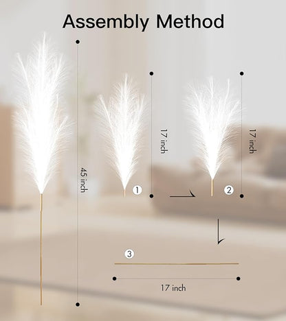 9 Pcs 45" Tall Pampas Grass White Decor, Long Stem Artificial Flower Floor Vase Large Faux Floral Pompas Fake Plants Dried Bouquet Arrangement Vase Filler for Boho Home Wedding Decoration