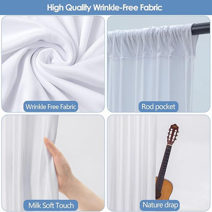 Wrinkle Free White Backdrop Curtain for Parties 20x7ft Soft Fabric Drapes Wedding White Curtain Backdrop for Birthday Party Decorations Background for Photography 5x7ft, 4 Panels