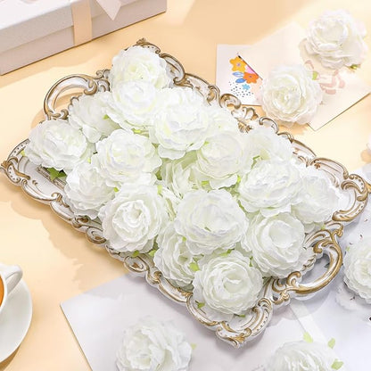 200 Pcs Flowers Long Stem Artificial Rose Bulk, 3.2 Inches Silk Rose Head Flowers Faux for Wedding Bridal Bouquet Independence Day Home Floral DIY Centerpieces Party Decoration(White)