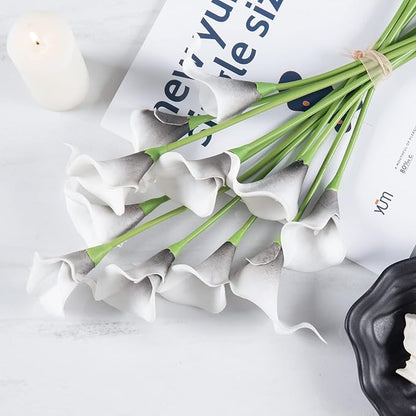 DuHouse 20Pcs Artificial Calla Lily Flower Real Touch Latex Flowers for DIY Wedding Bouquet Party Home Decor (Black White)