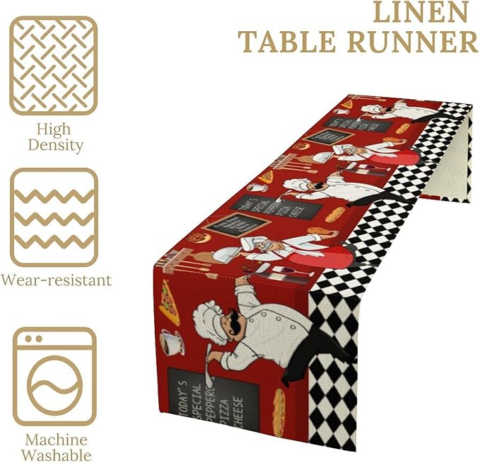 Chef Table Runner,Farmhouse Decor Burlap Table Runners for Party Wedding, Chef Decorations for The Kitchen, Chef Kitchen Decor 13x60in
