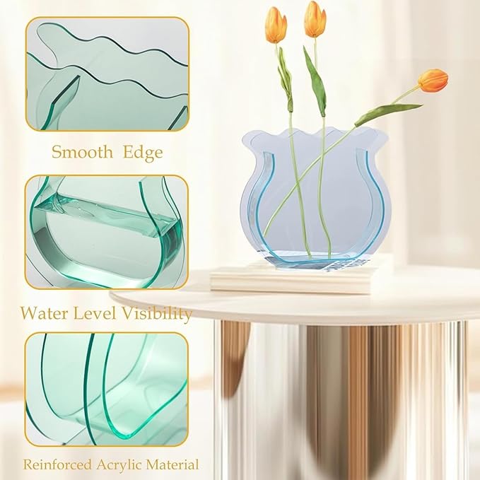 Acrylic Fish Bowl Flower Vase for Small Fish or Plant, Clear Dual-Purpose Decorative Vase for Home Office Desk, Modern Bud Design Tabletop Décor (Transparent, Regular Size)