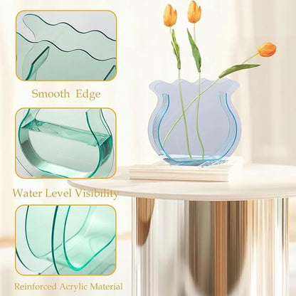 Mini Acrylic Fish Bowl Flower Vase for Small Fish or Plant, Light Cyan Dual-Purpose Acrylic Vase for Home or Office, Modern Bud Design Compact Décor (Light Cyan, Mini)