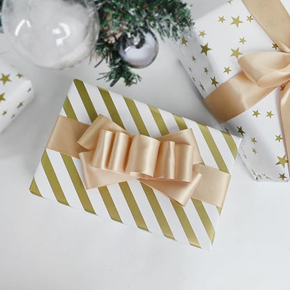 Double Face Tan Satin Ribbon 1-1/2 inch X 50 Yards Polyester Tan Ribbon for Gift Wrapping Very Suitable for Weddings Party Hair Bow Invitation Decorations and More