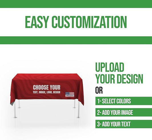 Custom Table Cloth for 4ft/5ft/6ft Table by BCB Print | Personalize with Business Logo/Image/Text | Trade Shows, Events & Weddings | HD Printed Custom Table Sign | Express Dispatch+Ship | Made in USA