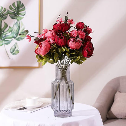 Duovlo Fake Flowers Vintage Artificial Peony Silk Flowers Wedding Home Decoration,Pack of 1 (New Red)