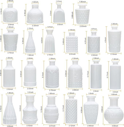 Brajttt Bud Vase Set of 25, White Vases, Glass Bud Vases in Bulk, Small Vases for Mini Flower Vase Set, Cute Vintage Glass Vases Set for Flower,Wedding,Home,Centerpiece Table Decorations