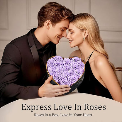 16 Preserved Roses in Heart Shape Gift Box for Her - Forever Flowers for Delivery, Eternal Rose Mothers Gifts for Mom, Wife Anniversary Birthday Gifts for Women, Purple