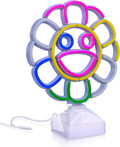 Sunflower Neon Lights with Holder Base, Colorful Smile Flower Lamp, Cute Night Light, Table Lamps for Home/Coffee Bar/Birthday/Party/Office/Wedding Decor/Kid's Gifts