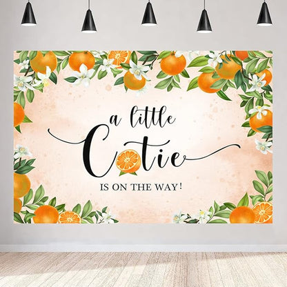 Aperturee 5x3ft Little Cutie Baby Shower Backdrop Tangerine Citrus Organge Flowers Floral a Little Cutie is on The Way Photography Background Pink Party Decoration Banner Supplies Photo Booth Studio