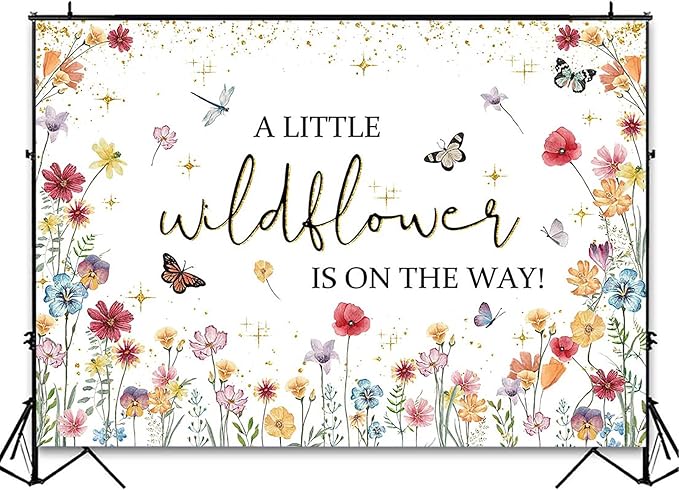 Avezano Wildflower Baby Shower Decorations A Little Wildflower is On The Way Baby Shower Backdrop Floral Theme Baby Girls' New Born Photoshoot Background Banner (5x3ft(60x36in))