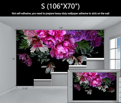 WFBHUA-Purple Peony Floral Wallpaper Tropical Botanical Leaf Rose Flower Wall Mural for Bedroom(Not Peel and Stick)