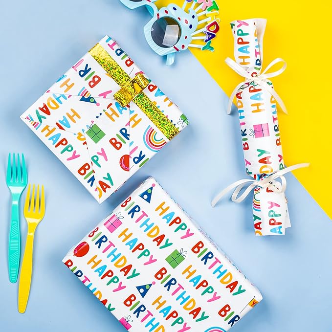 WRAPAHOLIC 30 Inch Birthday Wrapping Paper Roll - Happy Birthday Wrapping Paper for Holiday, Party, Baby Shower - 30 Inch x 33 Feet