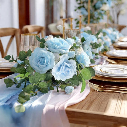 ZIFTY 5Pcs 32.5FT Blue Flower Garland Fake Flower Vines Faux Artificial Floral Garland Hanging Rose Ivy for Wedding Decortions Arch Garden Ceremony Background Outdoor Wall Decor