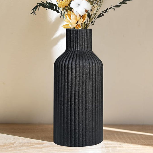 Black Ceramic Flower Vase, Minimalist Modern Home Decor, Matte Finish Pampas Grass Vase for Table, Fireplace, Shelf, Mantel, Entryway and Centerpieces (10in)