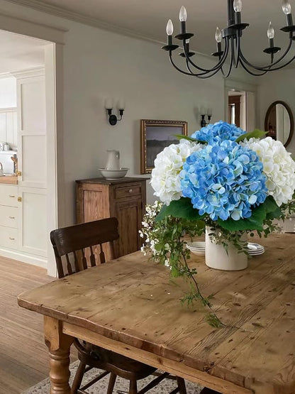 YalzoneMet 4Pcs Blue Silk Hydrangea Artificial Flower Lifelike Big Blooms 20'' Long Stem Faux Hydrangea Flower Bouquets for Home Party Indoor Baby Shower Outdoor Wedding Table Centerpiece Decor