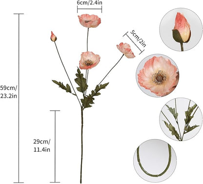 IPOPU Fake Poppies Coral Pink Silk Flowers 6pcs Artificial Poppies Realistic Faux Flowers for Wedding Centerpieces for Tables Bridal Shower Party Decorations (Coral Pink)