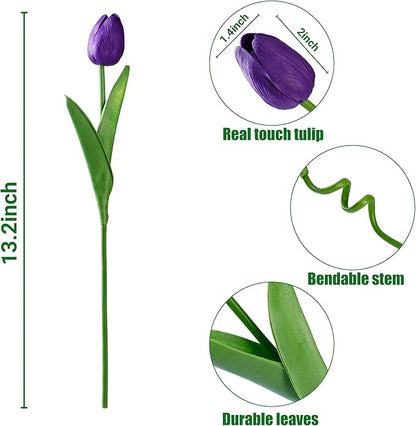 Sggvecsy 15 Pcs Fake Tulips Artificial Flowers Real Touch PU Faux Flowers Tulip Stems for Wedding Spring Bouquet Floral Arrangement Party Home Office Decorations for Mother's Day (Multi Colors)