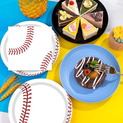 40 Pcs Baseball Plates and Napkins, Paper Dinner Plates and Napkins, Classic Style, Baseball Party Decorations, 20 Servings