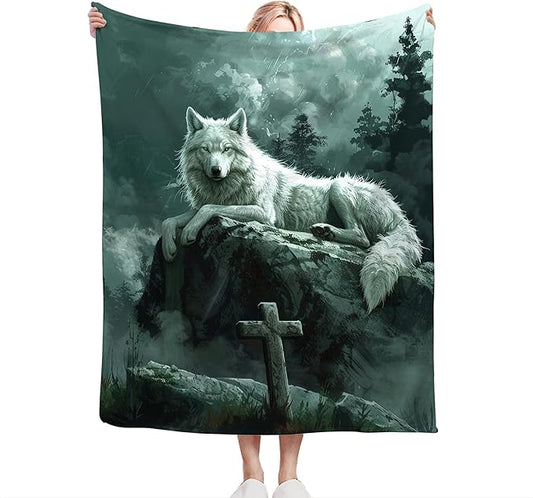 Christian Wolf Throw Blanket - Soft, Warm & Cozy Fleece for Women & Men - 80"x60"