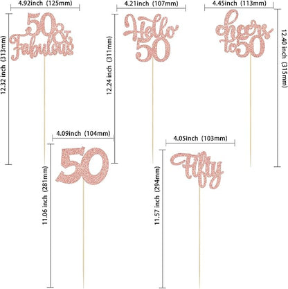 Gyufise 15Pcs 50th Birthday Centerpiece Sticks Fifty Happy 50th Table Flower Centerpieces Sticks Cheers to 50 Floral Decorations for 50th Birthday Party Centerpieces Supplies Rose Gold