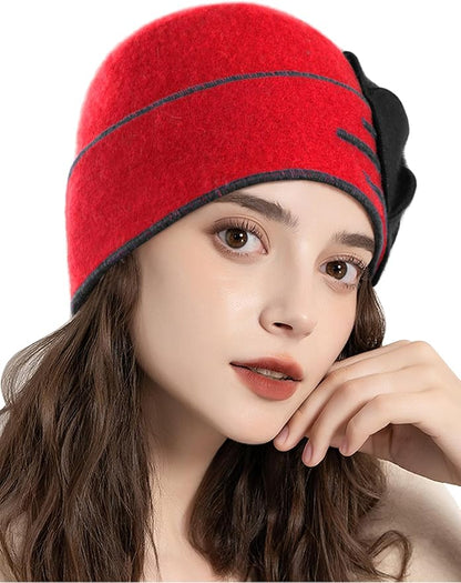 Sumolux Beanie Hats for Women Wool Skull Cap Beret Floral Cuffed French Vintage Dress Cloche Classic Winter 1920s
