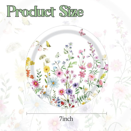 50PCS Wildflower Party Paper Plates 7 Inch, Disposable Floral Cake Dessert Plates for Spring Summer Picnic Wedding Baby Shower Birthday Tea Party Decorations (Wildflower)
