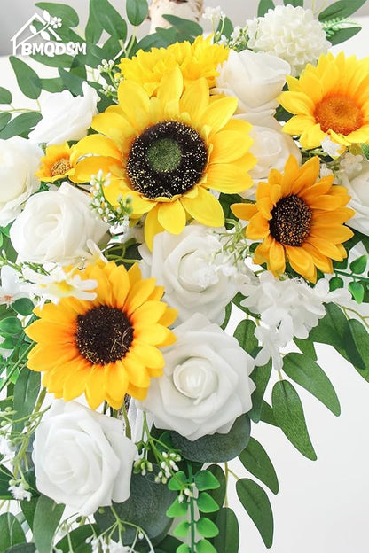 Artificial Flowers Wedding Arch Decor Arch Flowers (Set of 2) for Wedding Welcome Sign and Backdrop Decoration (New Sunflower)