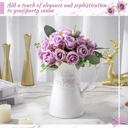 Zeyune 12 Pack Wedding Bridesmaids Bouquets 7 Inch Artificial Rose Bouquets Silk Flowers with Stems Fake Floral Bundles Bulk for Wedding Bridal Shower Party Centerpieces Home Decor(Purple)