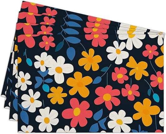 Cotton Linen Waterproof Placemats Set of 4, Wildflower Dining Mat Table Mats Decor Fabric for Kitchen Dinner Coffee Shop Table, Indoor/Outdoor Washable Wipeable Placemat -N035