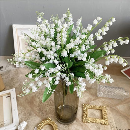 Artificial Lily of The Valley Flowers, Artificial Fake Silk Flowers Plants, DIY Garden Craft Art Decor, Decorations Plastic Floral Table Centerpieces for Home Party Decorate, 8 Pieces