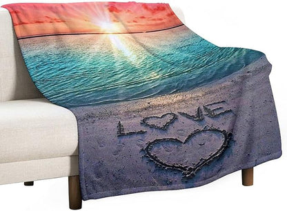 Love Ocean Beach Blanket - Gifts for Women, Men, Loved Ones - Soft Warm Cozy Fleece Throw for Kids, Adults - Couch, Sofa, Bed - 40"x50"