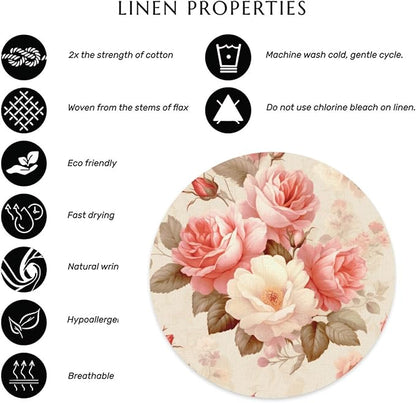 Flower Round Placemat Set of 4 Elegant Linen Table Mats for Dining, Heat Resistant, Stain Resistant Perfect for Dinner Parties, Restaurants, and Everyday Use