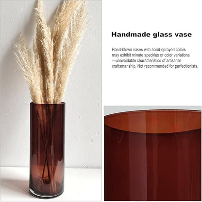 11.8" Amber Hand Blown Glass Vase, Thicken Cylindrical Shape, 4.7 Inch Diameter, Luxe Modern Decor for Centerpieces, Wedding, Home,Office