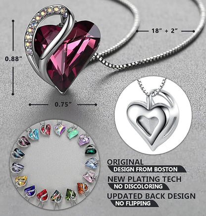Leafael Necklaces for Women, Infinity Love Birthstone Heart Crystal Pendant, Birthday Jewelry Gifts for Her, Mom, and Wife, Silver Plated, 18 plus 2 inch Adjustable Chain