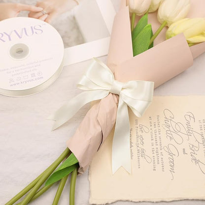 Cream Satin Ribbon, Double Faced 1 Inch X 25 Yards Cream Ribbon, Premium Satin Ribbon for Gift Wrapping, Crafts, Hair Bow Making, Sewing, Flower Bouquet, Wedding Party Decor