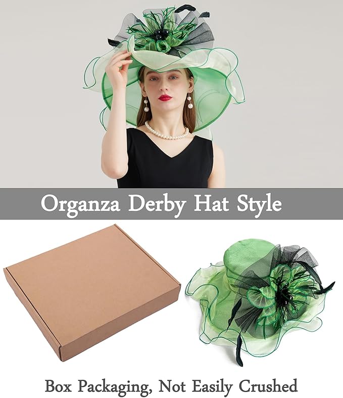 Organza Derby Hats for Women Wide Brim Fascinator Hat Rose Flower Wedding Tea Party Hat