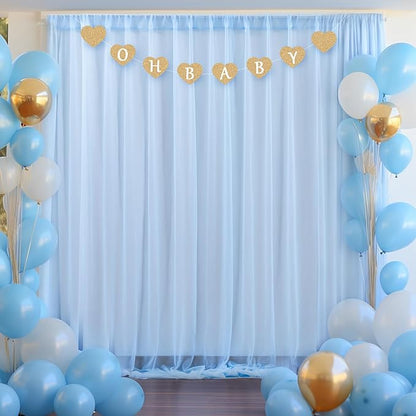 PARTISKY 20ft X 10ft Baby Blue Tulle Backdrop Curtain for Parites, Sheer Backdrop Curtains Fabric Drapes for Wedding Ceremony Arch Party Stage Decorations