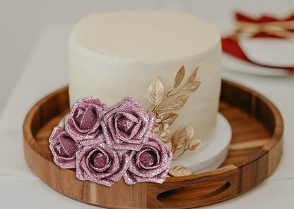 IPOPU Rose Gold Roses, 25pcs Foam Glitter Roses Glitter Flowers Foam Rose with Stem for DIY Wedding Bridal Bouquet Home Party Decoration(Rose Gold)