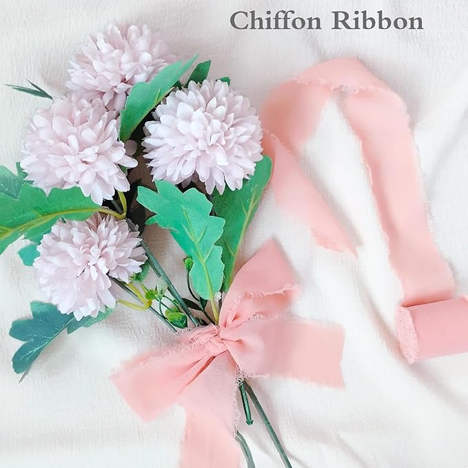 4 Rolls Chiffon Silk Ribbon，1.57 Inch Wide x 21.4 Yards Total Frayed Fringe Silk Ribbons，Suitable for Wedding Invitations, Party Decoration, Bridal Bouquets, Greeting Card(Multicolor)