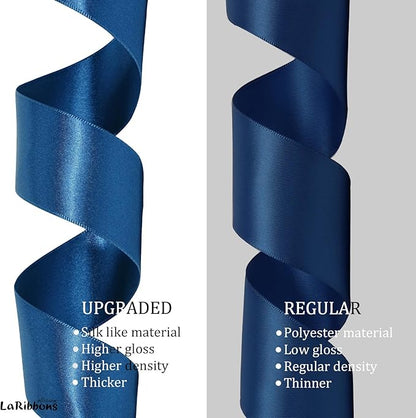 LaRibbons Navy Satin Ribbon 3/8 Inch 50 Yards Thin Luxury Double Faced Blue Silk Ribbon for Flower Bouquet Crafts Gift Wrapping Wedding Bow Decoration