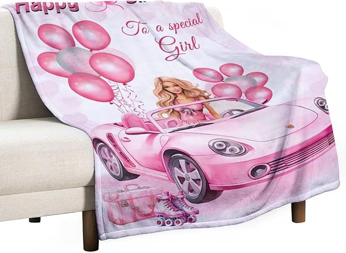 Birthday Blanket Birthday Gifts for Girls Women Pink Throw Blanket for Kids Adults Soft Warm Cozy Fleece Blanket for Couch Sofa Bed 40"x50"