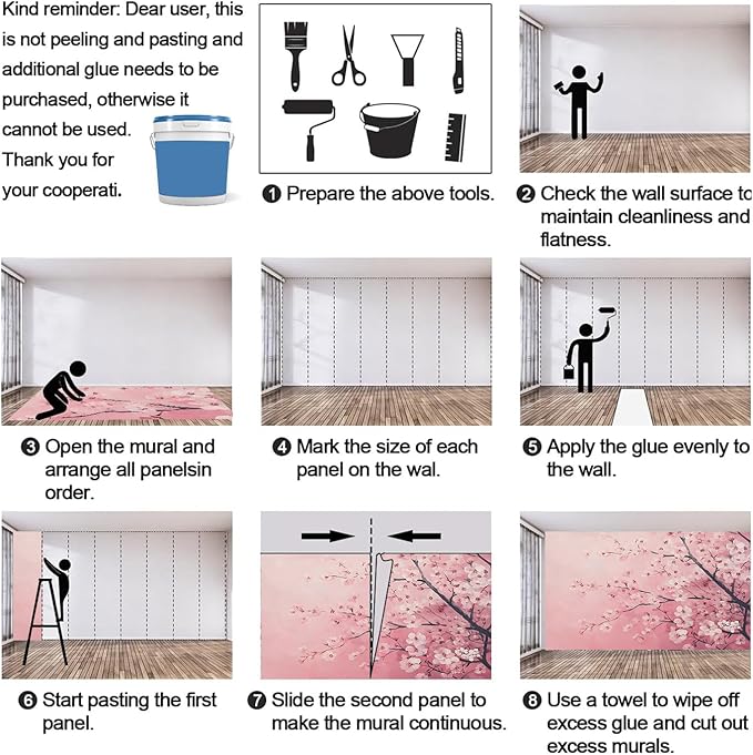 Pink Cherry Blossom Wall Mural, Romantic Cherry Blossom 3D Wall Murals, Japanese Flower Wallpaper Mural, for Living Room Bedroom Large Wallpaper Indoor Decor 59" W x39.4 H
