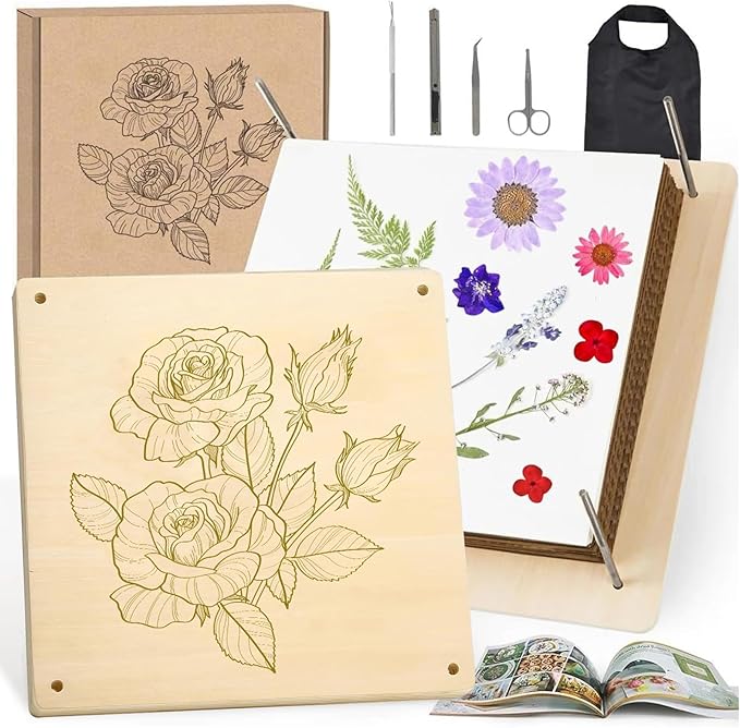 GTQYYF Large Flower Press Kit 10.8 x10.8 inches with Storage Bag,Solid Wood Flower Press Kit - DIY Arts and Craft Kit 10 -Layers, Ideal Gift for Flower & Plant Lovers