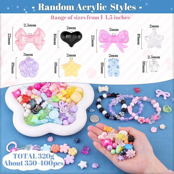 Assorted 500-550PCS 8 Mixed Colors Acrylic Beads for Bracelet Making, Flower Bow Butterfly GummyBear Aesthetic Bracelet Bead,Cute Beads for Jewelry Making DIY Necklace Keychain Phone Charm