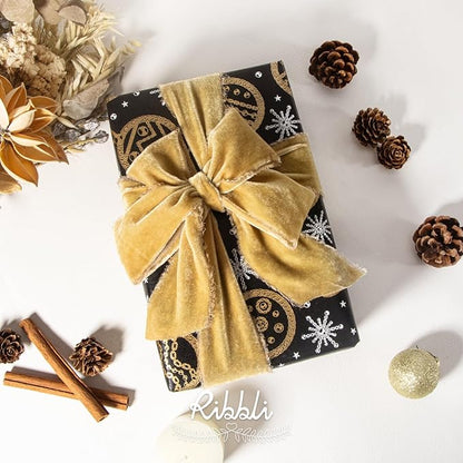 Ribbli Champagne Gold Velvet Ribbon 2 Inch Handmade Frayed Vintage Christmas Ribbon for Gift Wrapping Christmas Tree Ornament Wreath Craft Home Decor -3 Yards